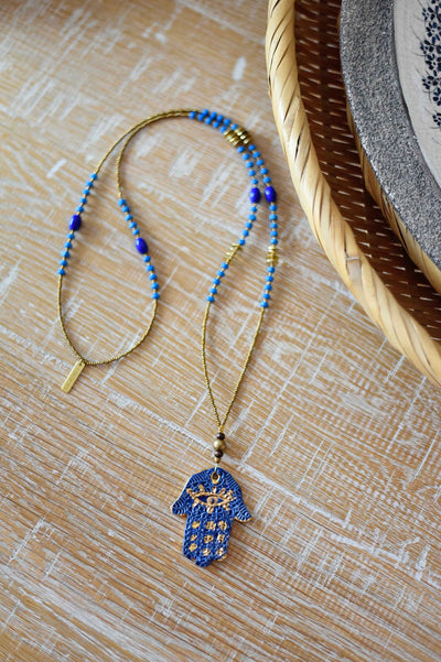 Lacivert Fatmanın Eli Seramik Kolye