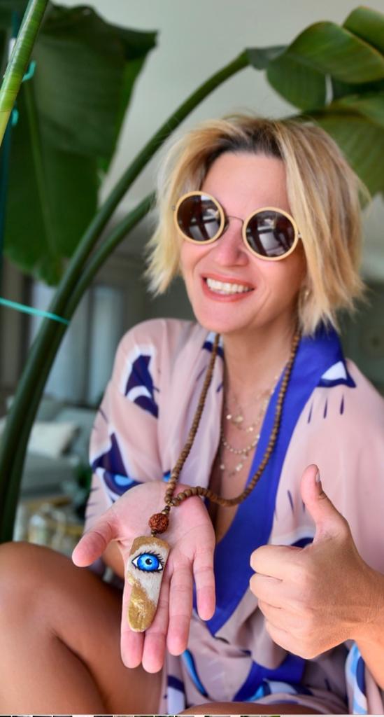 Tahta Mavi Göz Kolye