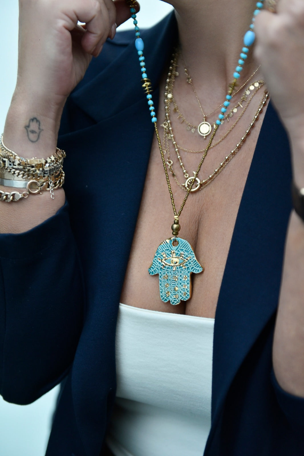 Turkuaz Fatmanın Eli Seramik Kolye